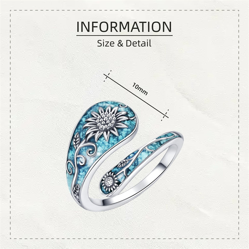 Sterling Silver Turquoise Hummingbird Butterfly Sunflower Adjustable Spoon Ring