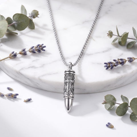 Sterling Silver Animal Angel Wings Pet Jesus Bullet Urn Necklaces for Ashes for Men