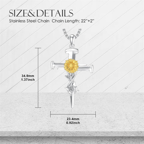 Sterling Silver Lion Semicolon Rose Sunflower Cross Pendant Religious Necklace