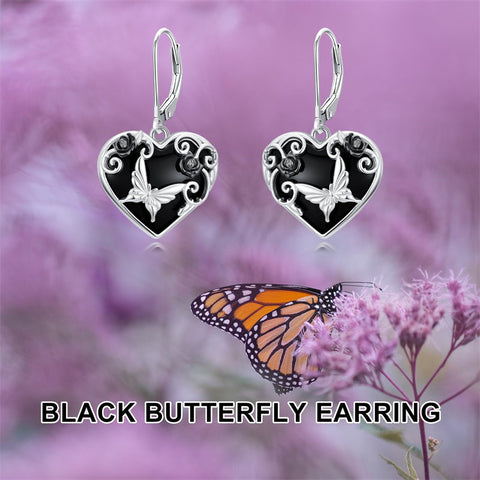 Sterling Silver Black Obsidian Snake Hummingbird Butterfly Dragonfly Leverback Earrings