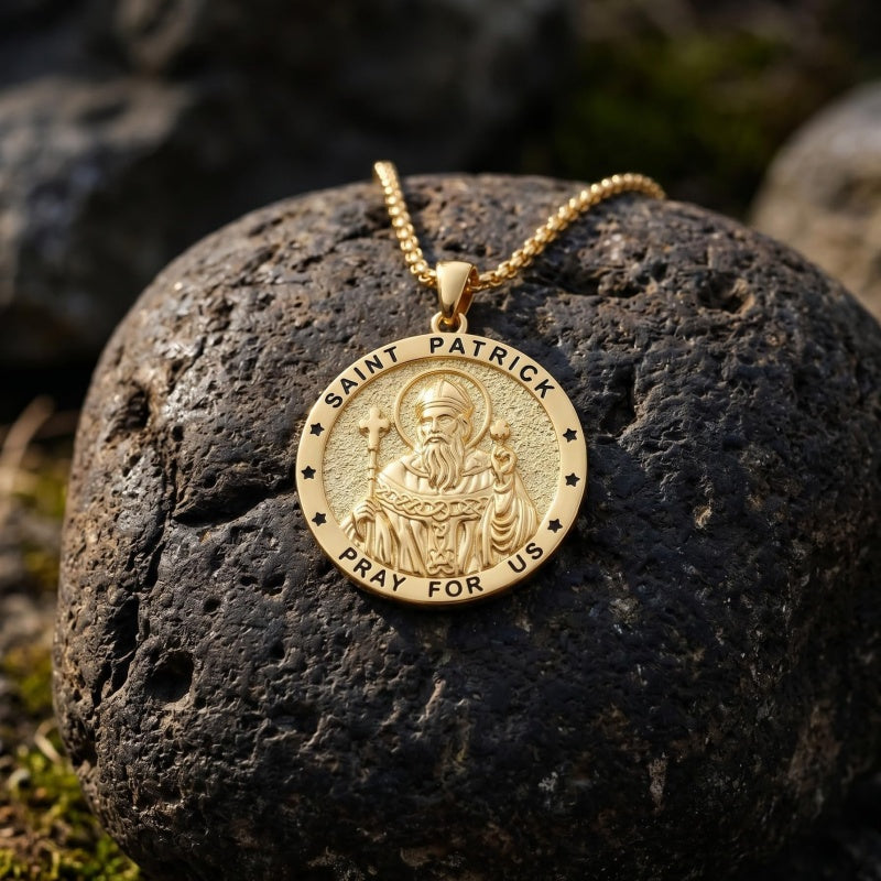 14K Gold Plated Saint Medal Christian  Pendant Necklace for Men