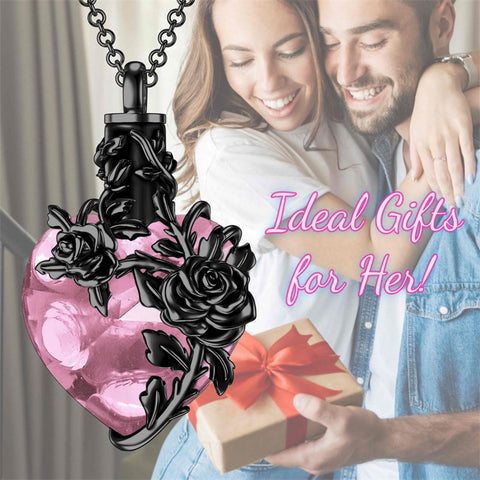 Sterling Silver Heart Crystal Rose Urn Necklaces for Ashes for Women