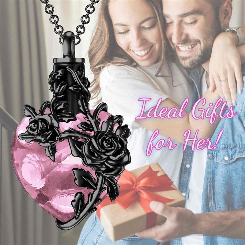 Sterling Silver Heart Crystal Rose Urn Necklaces for Ashes for Women