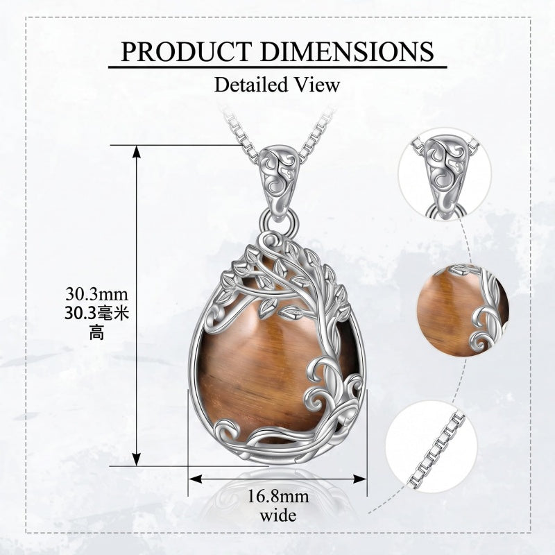 14K Gold Plated Teardrop Tree of Life Necklace for Women