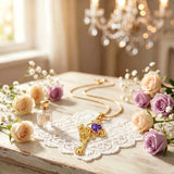 14K Gold Plated Heart Shape Birthstone Rose Flower Cross Necklace for Women  Religious Christian Jewelry