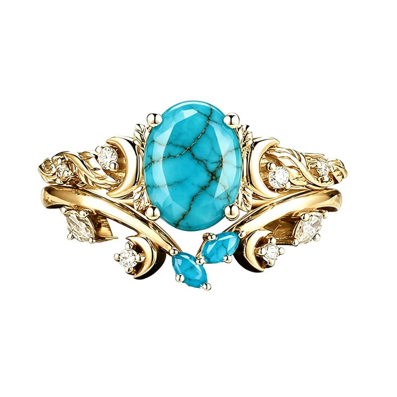 Sterling Silver Personalized Engraved 1-3CT Turquoise Engagement  Wedding Promise Ring Set for Her
