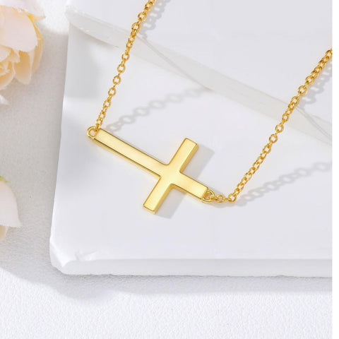 14K Gold Plated Cross Pendant Necklace for Women