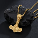 14K Gold Plated Celtic Knot Viking Thor Hammer Pendant Necklace
