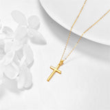 14K Yellow Gold Simple Cross Pendant Necklace