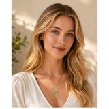 Birthston Butterfly Rose 14K Plated Gold Cross Pendant Necklace for Women