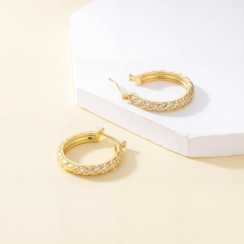 14K Gold Plated Cubic Zirconia Huggie Earring