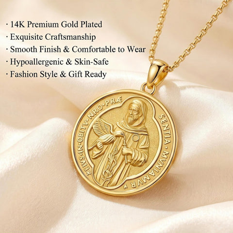14K Gold Plated Patron Saint Necklace Saint Medal Catholic Amulet Jewelry
