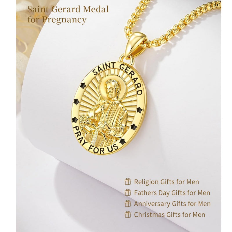 Patron Saint Medals Protection  14K Gold Plated Necklace for Men