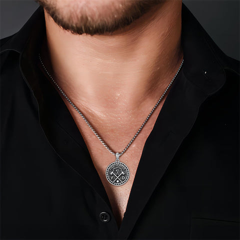 Sterling Silver Aztec Lion Cross Pendant Necklace