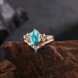 Sterling Silver 10K 14K 18K Gold Turquoise Engagement  Wedding Ring Set for Women