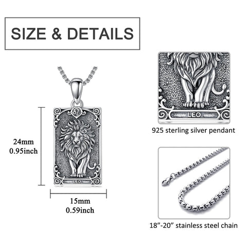 Sterling Silver Tarot Card 12 Zodiac Sign Pendant Necklace