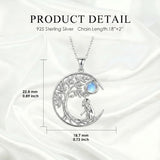 Sterling Silver Moonstone Tree of Life Wolf Cat Fox Rabbit Monkey Pendant Necklace Gift for  Birthday Christmas