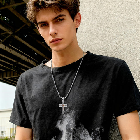 Sterling Silver Wooden Lion Orthodox Sword Wolf Cross Pendant Necklace