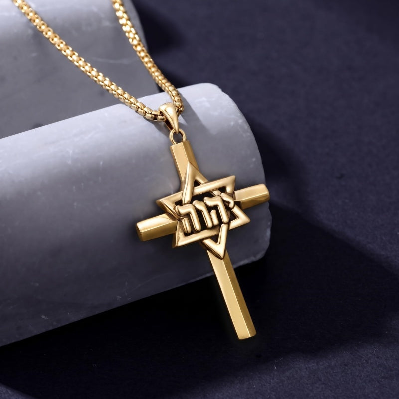 14K Gold Plated Cross Pendant Necklace for Men Religious Jewelry Christian Gift