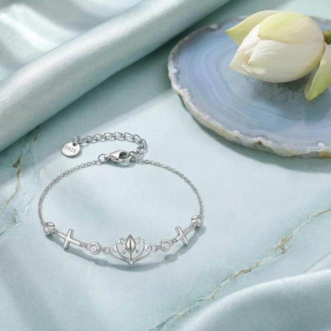 Sterling Silver Dragonfly Butterfly Cardinal Hummingbird Jesus Fish Lotus Daisy Sunflower Rose Faith Cross Bracelet