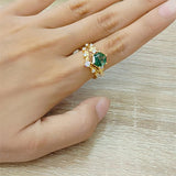 10K 14K 18K Gold Natural Moss Agate Ring Set Engagement Ring