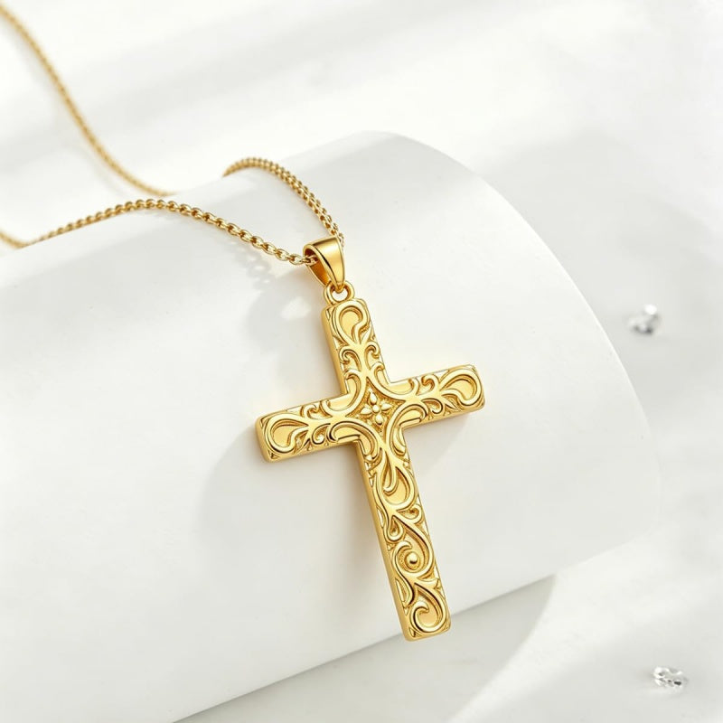 14K Plated Gold Cross Pendant Crucifix Necklace Christian Jewelry Baptism Religious Faith
