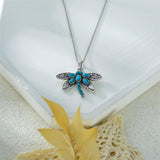 Sterling Silver Oxidation Turquoise Dragonfly Sunflower Pendant Necklace