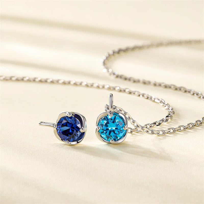 10K 14K 18K White Gold Birthstone  Flower Pendant Necklace Mothers Day Gift