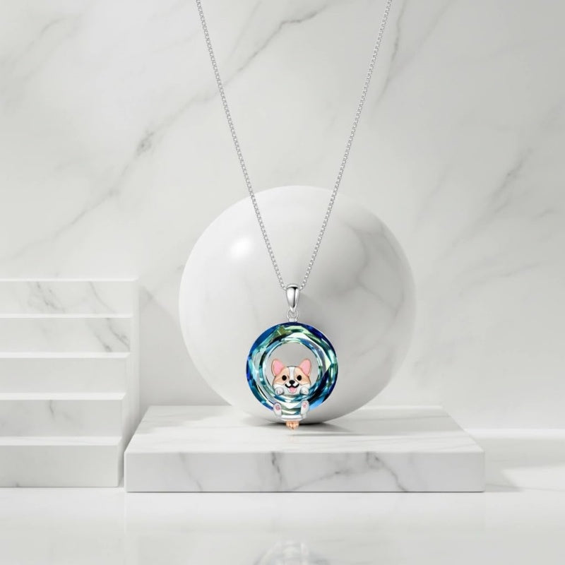 Sterling Silver Blue Crystal  Tree of Life Raccoon Bunny Cat Corgi  Pendant  Necklace  Anniversary Birthday Gifts
