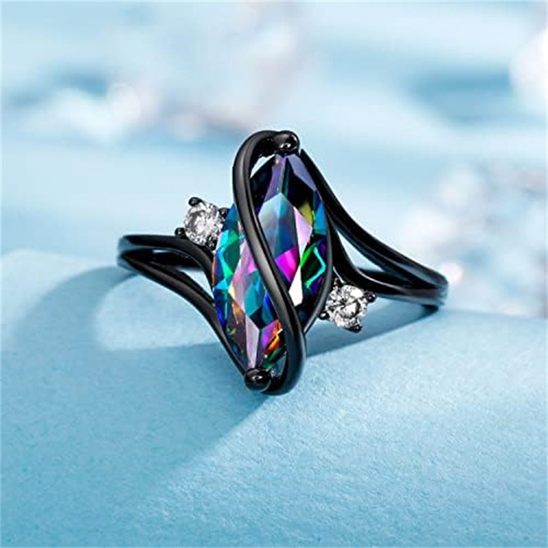 Copper Created Opal Amethyst Rainbow CZ Marquise Ring for Women