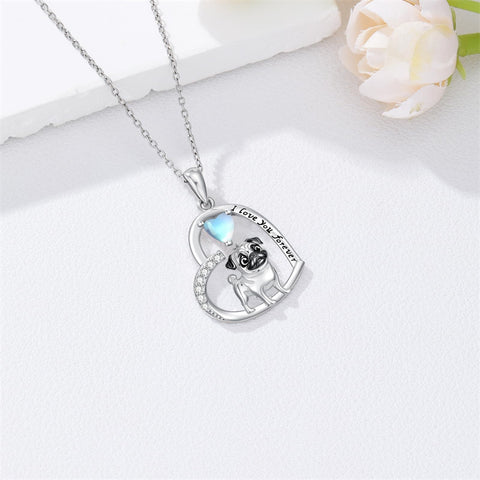 Sterling Silver Moonstone Pug Chihuahua Poodle German Shepherd Maltese Pendant Necklace Engraved wth I Love You Forever