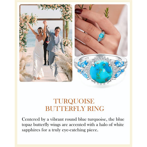 Sterling Silver Cushion Marquise Pear Round Oval Cut Turquoise Engagement Ring for Women