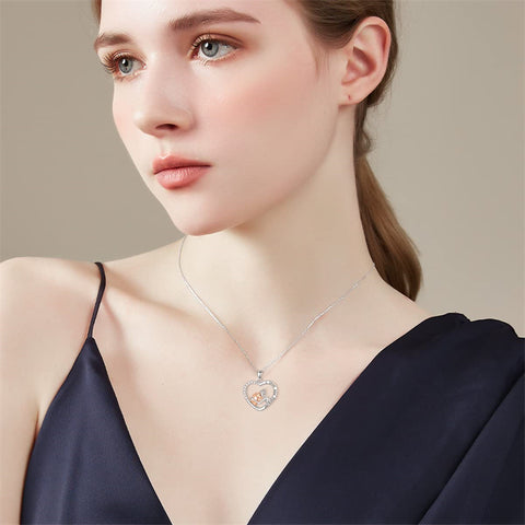 Sterling Silver  Dog and Women Pendant Necklace Engraved with I Love You Forever