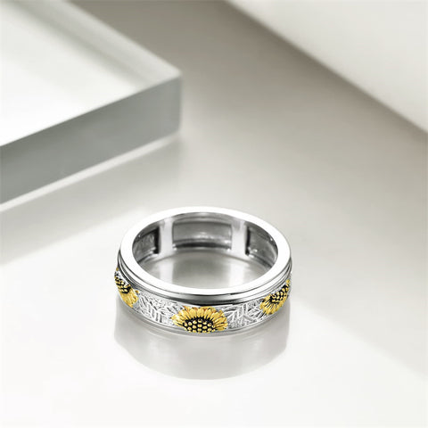 Sterling Silver Sunflower Anxiety Spinner Ring