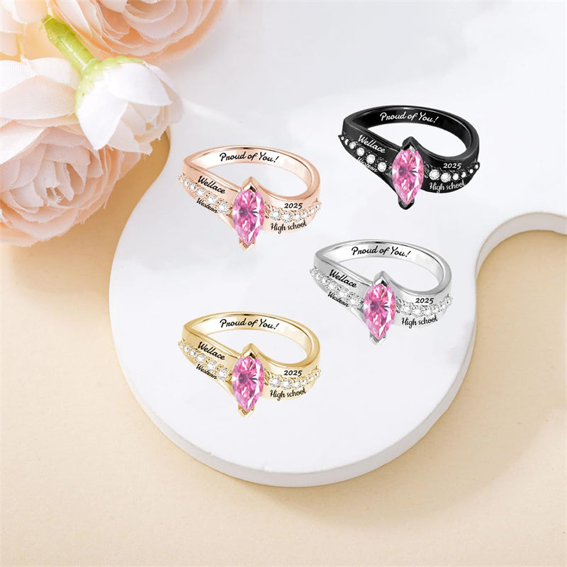 Sterling Silver Marquise Birthstone Personalized Engraved Class Ring For Women