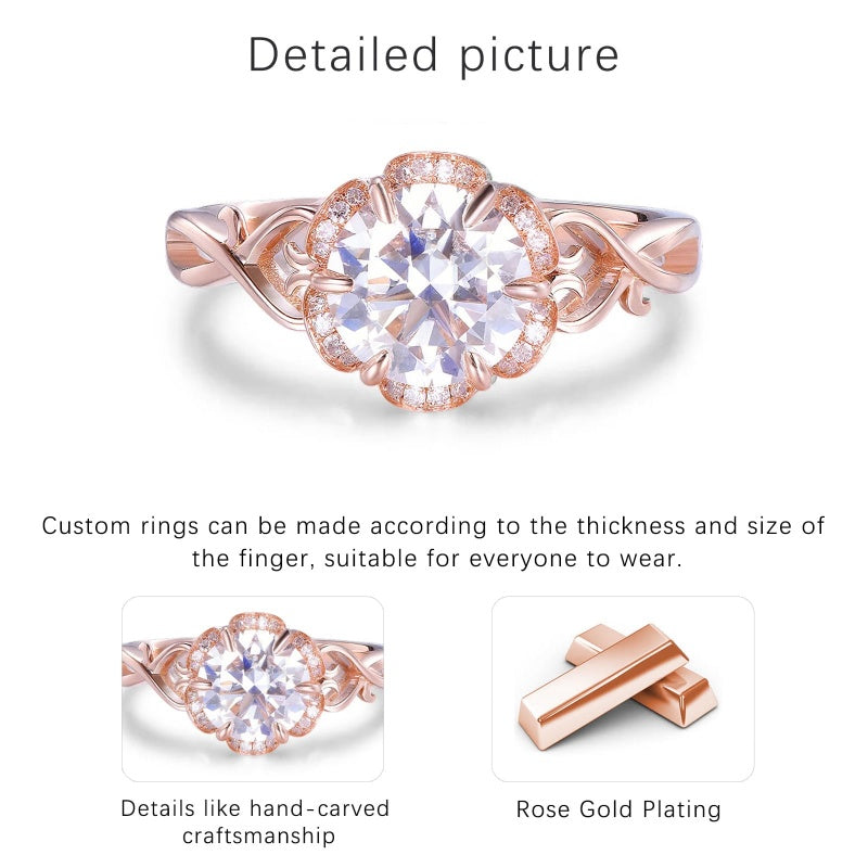 Sterling Silver 10K 14K 18K Gold Personalized Engraved 1-3 Carat Round Moissanite   Anniversary  Engagement Ring