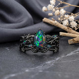 Sterling Silver 10K  14K  18K  Gold Personalized Engraved Black Opal Engagement Wedding Promise Ring for Her