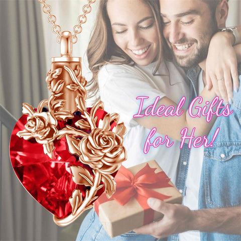 Sterling Silver Heart Crystal Rose Urn Necklaces for Ashes for Women