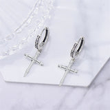 Cross Earrings 925  Silver Nail Cross Dangle Barbed Wire Huggie Hoop Earrings Religion Cross Jewelry Gifts for Men Women