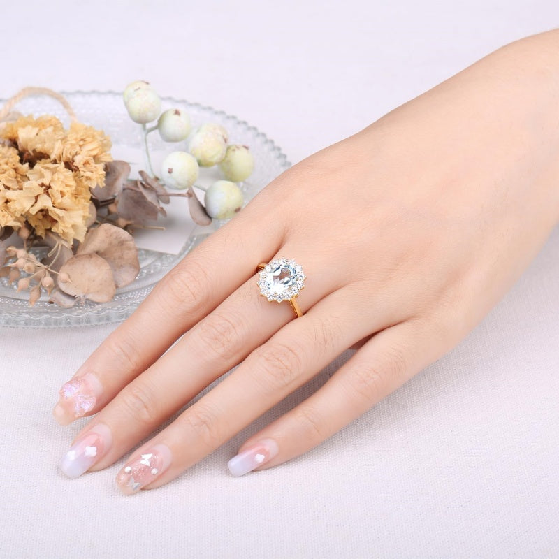 14K Yellow Gold Plated Birthstone Halo Engagement Rings for Women