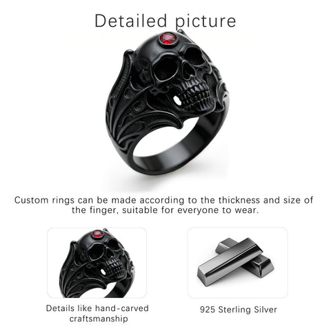 Sterling Silver 10K 14K 18K Gold 2-5CT Heart  Birthstone  Gothic Skeleton Halloween Skull Bat Ring