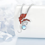 Sterling Silver Moonstone Dragon Pendant Necklace