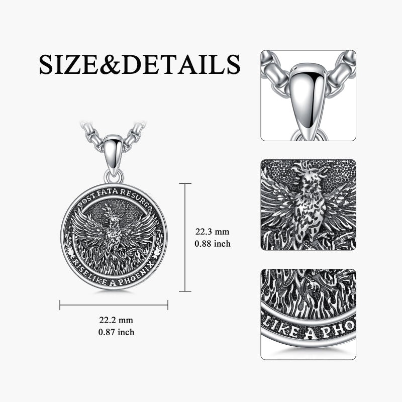 Sterling Silver Phoenix Rising Pendant Necklace NA/AA Sobriety Jewelry