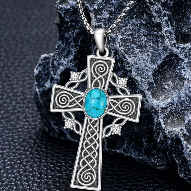 14K Gold Plated Celtic Vikin Cross Pendant Necklace Irish Jewelry Religious Protective Gift