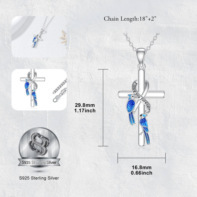 Sterling Silver  Hummingbird Blue Jay Dragonfly Butterfly Cross Necklace Engraved with I Love You Forever