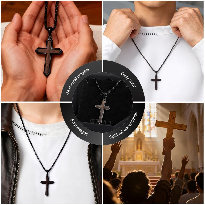 14K Gold Plated Wooden Cross Necklace  Christian Jewelry Gifts for Men