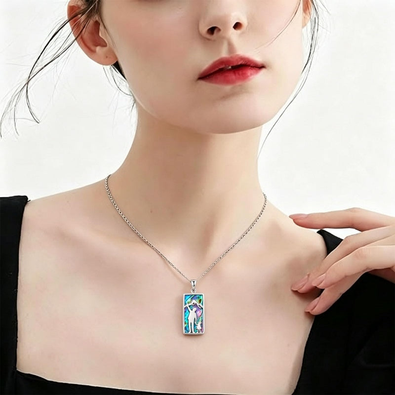 Sterling Silver Abalone Shell Tarot Card Pendant Necklace Gifts for Birthday Halloween Anniversary Valentine’s Day