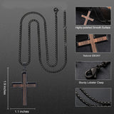 14K Gold Plated Wooden Cross Necklace for Men with Stainless Steel Adjustable Chain