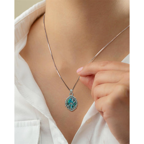 Sterling Silver Turquoise Abalone Shell Dragonfly Photo Locket Necklace