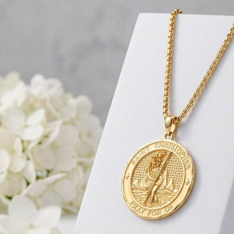Christian Religious Medal Amulet 14K Gold Plated Pendant  Necklace